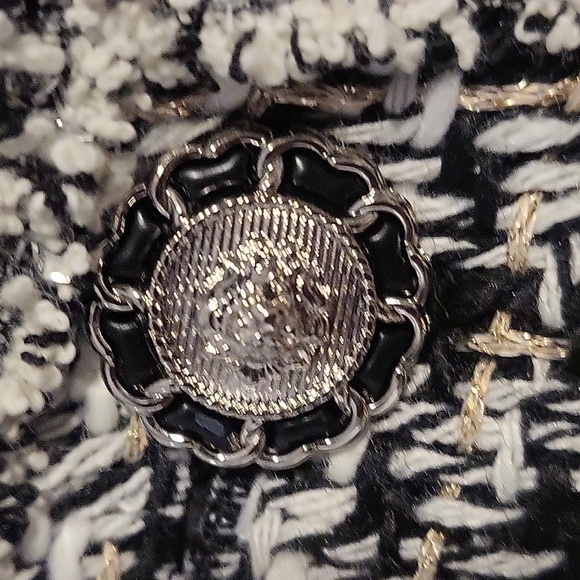 Adrianna Papell Black White Crewneck Plaid Blazer with Metallic Threading Size M - Picture 5 of 9